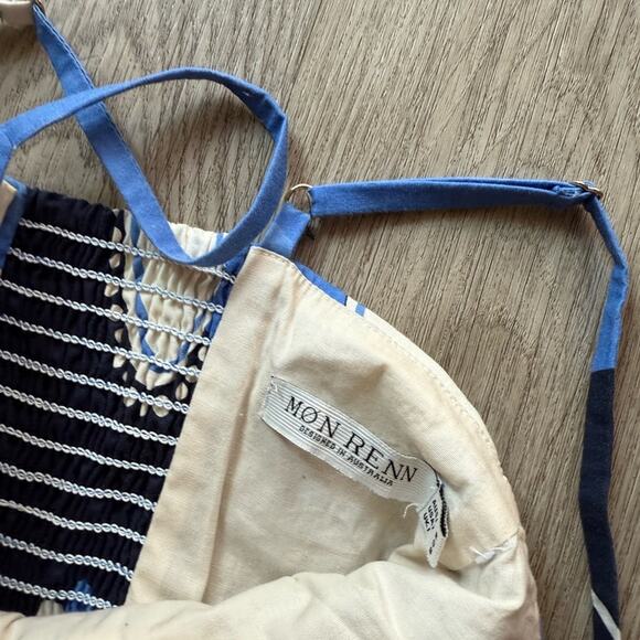 mon renn twilight palms blue & cream strappy midi summer sun dress size small - Picture 8 of 9